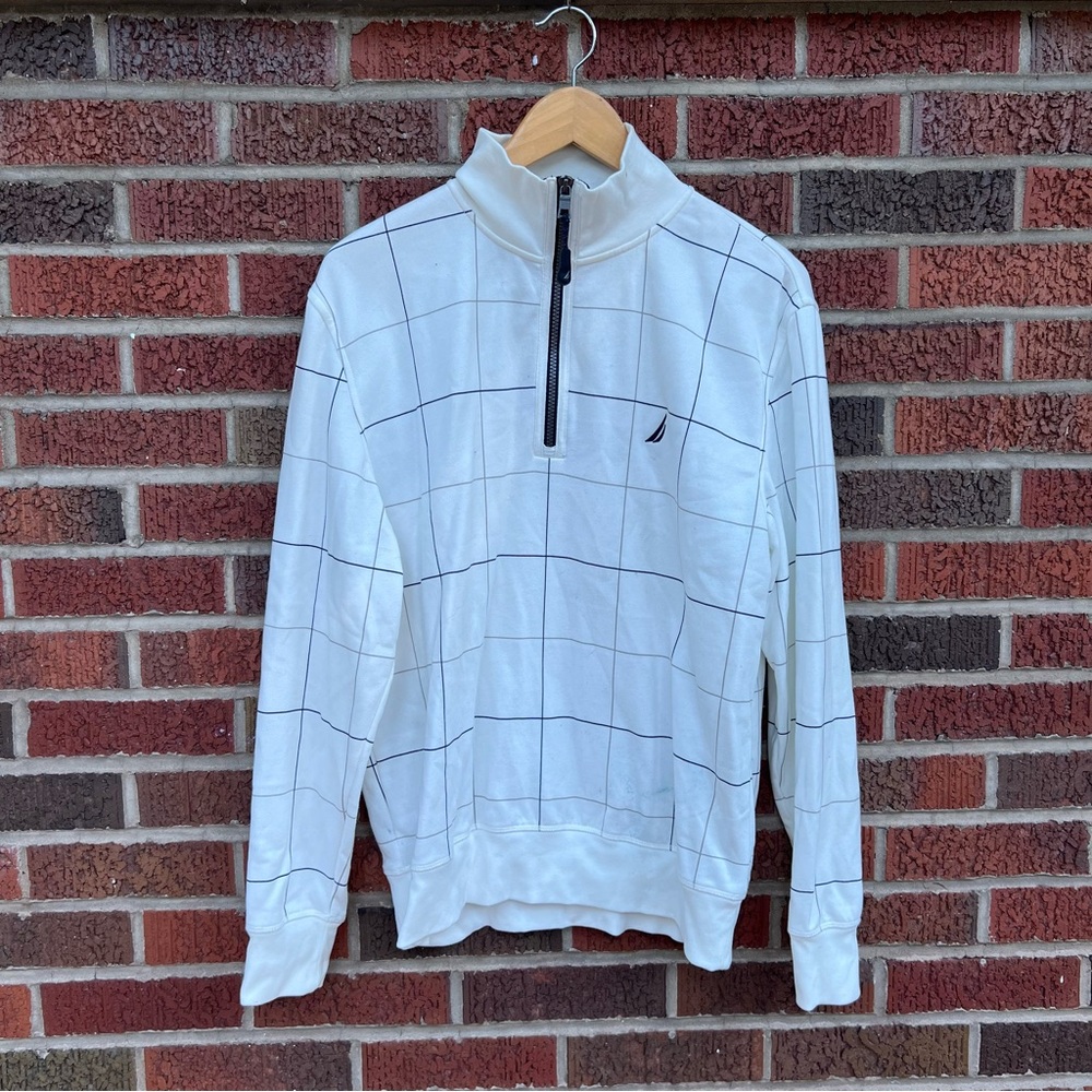 Nautica White and Black Line Grid 1/4 Zip Up Pull Over Jacket